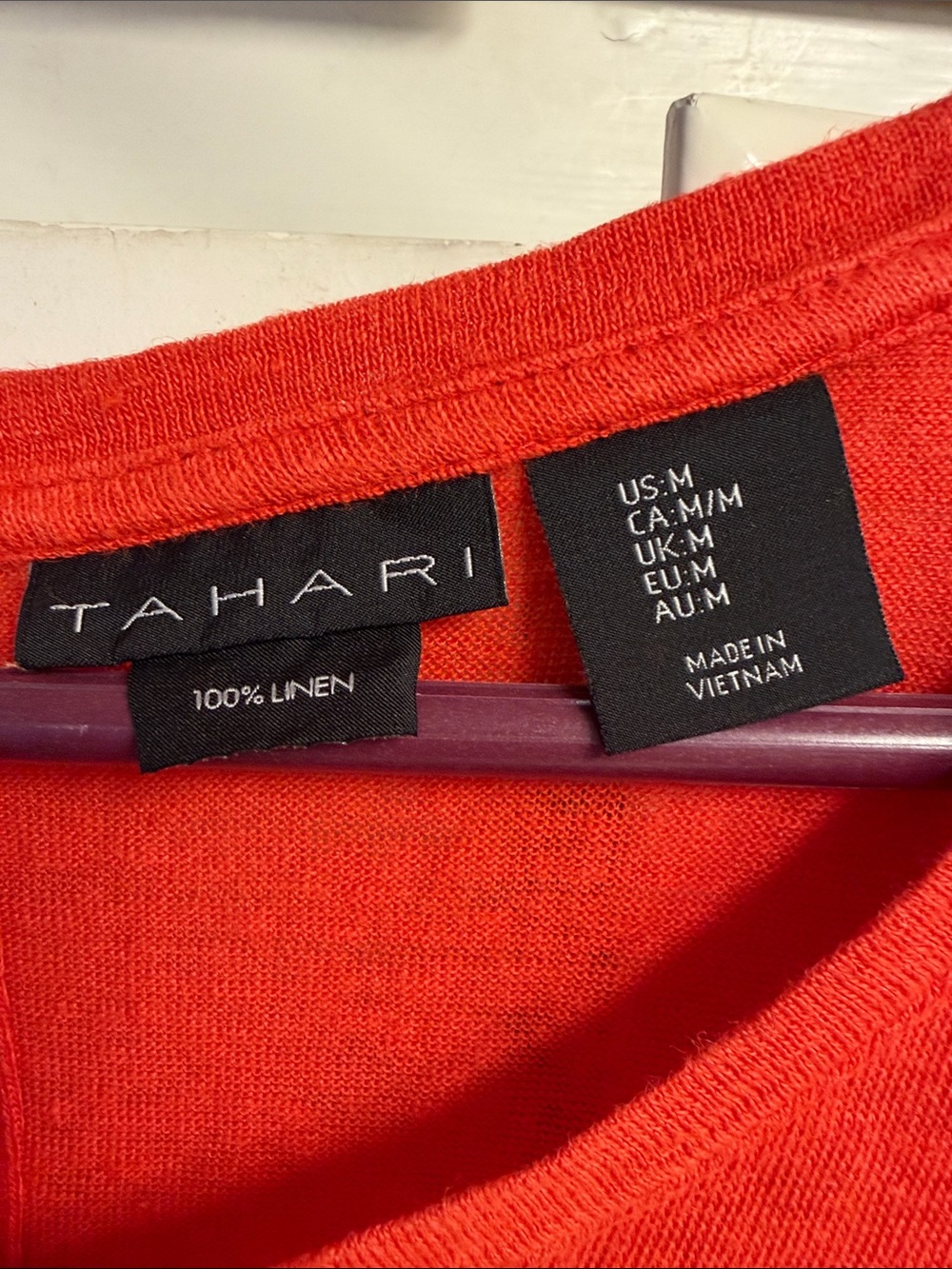 Tahari Bright Reddish Orange Linen-Blend Cap Sleeve Tank - Picture 2 of 6